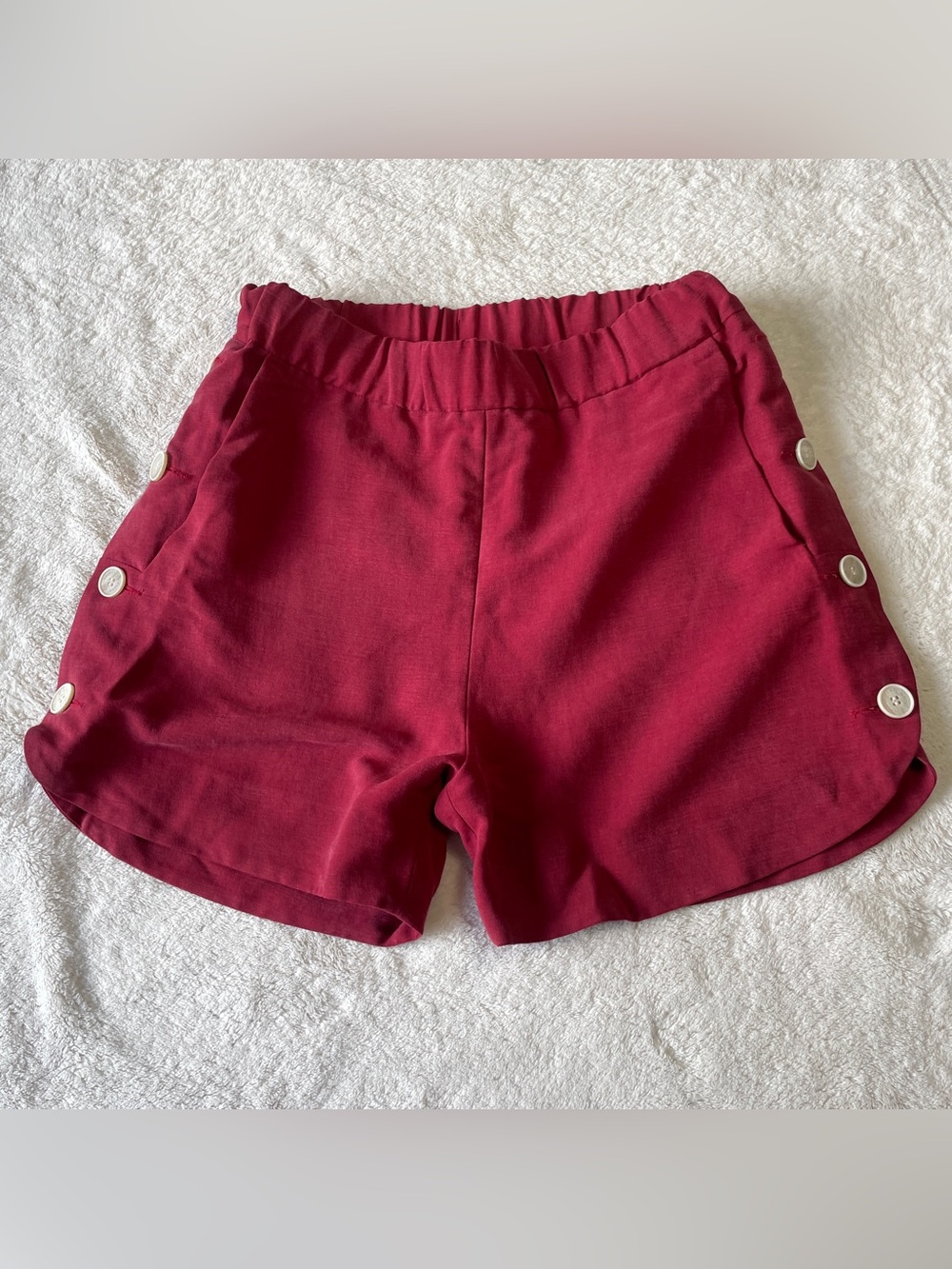 MAISON KITSUNE Burgundy High-Waist Button Side Shorts